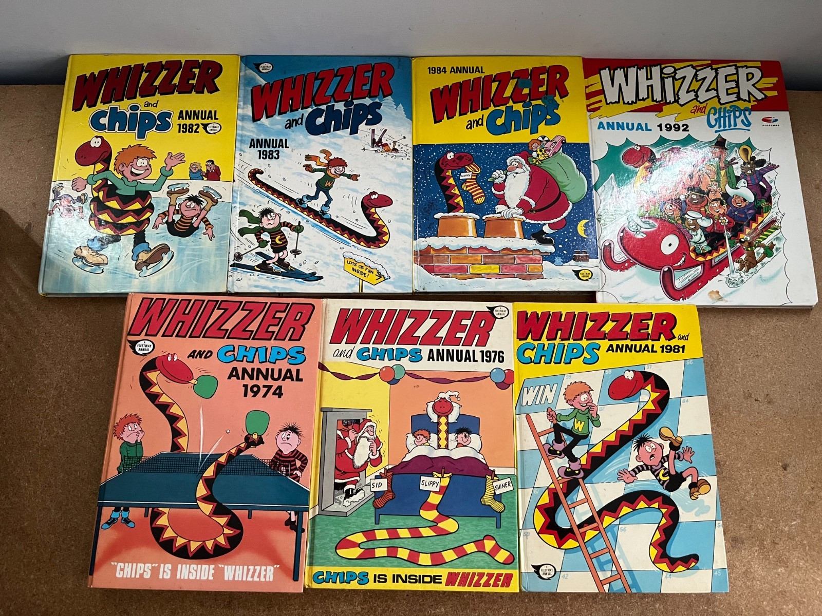 7 x WHIZZER AND CHIPS ANNUALS - UNCLIPPED - FREE UK POSTAGE