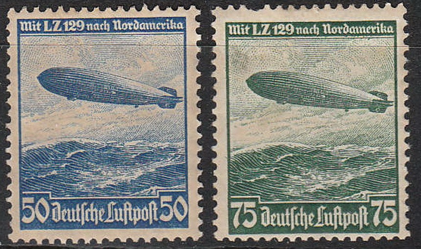 Stamp Germany Mi 606-7 Sc C57-8 1936 Reich Airship Hindenburg Zeppelin MNG