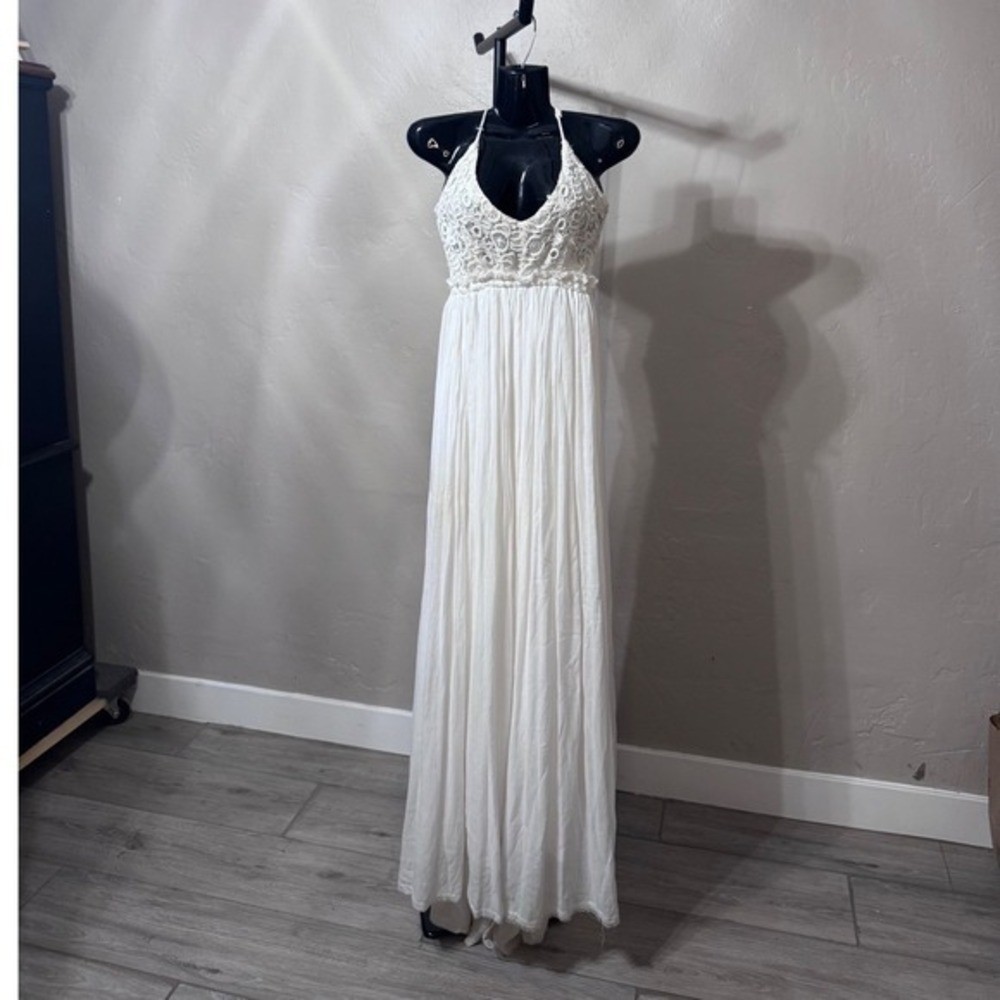 Ancient Rome White Crochet Lace Maxi Dress Bridal Beach Formal Womens Size L