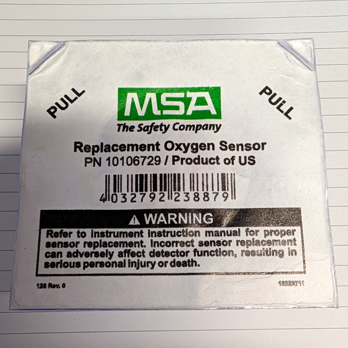 MSA XCell Oxygen Gas Replacement Sensor MPN 10106729 MSA XCell Oxygen Gas Replacement Sensor MPN 10106729