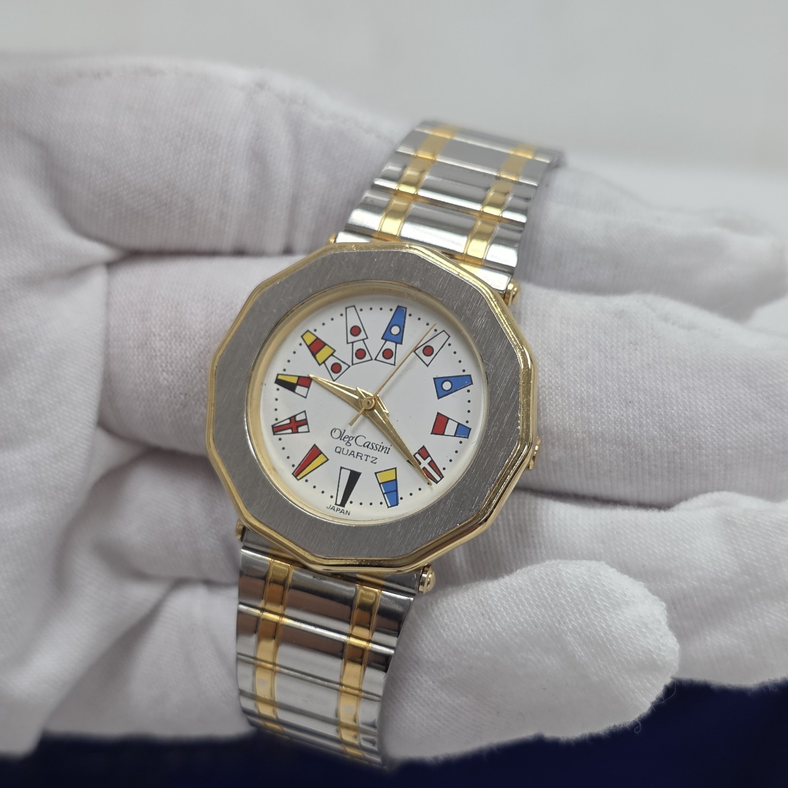 Vintage Oleg Cassini Admiral Cup Nautical Quartz Watch Two Tone New Battery -box Vintage Oleg Cassini Admiral Cup Nautical Quartz Watch Two Tone New Battery -box