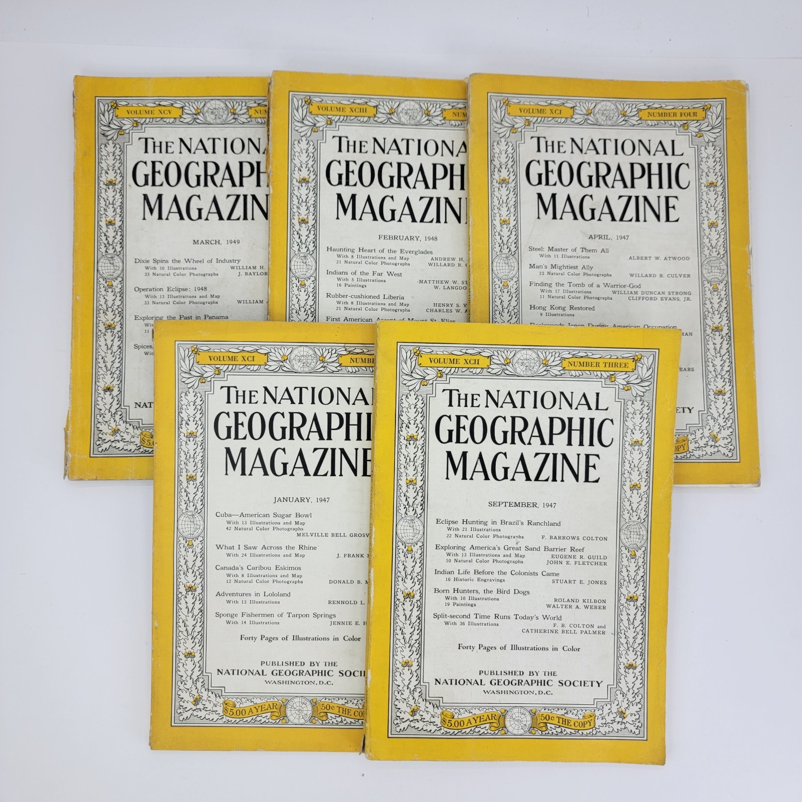 Lot of 5 1940s National Geographic magazines 1947 1948 1949 vintage ads