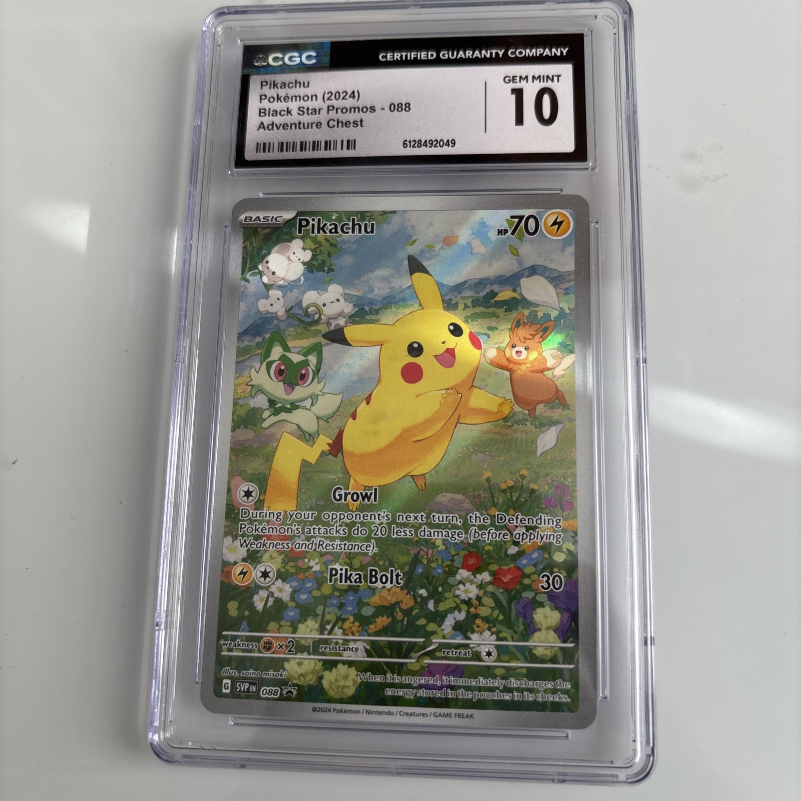 Pikachu 2024 Pokémon Black Star Promos #088 Adventure Chest Promo CGC 10 Pikachu 2024 Pokémon Black Star Promos #088 Adventure Chest Promo CGC 10