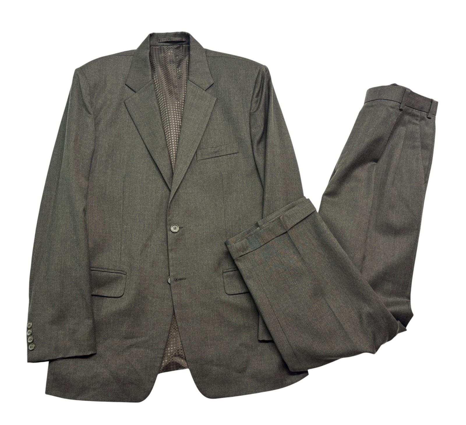 Custom Bespoke 42R 34x30 Olive Green Flannel Wool 2pc Pant Suit High Waisted