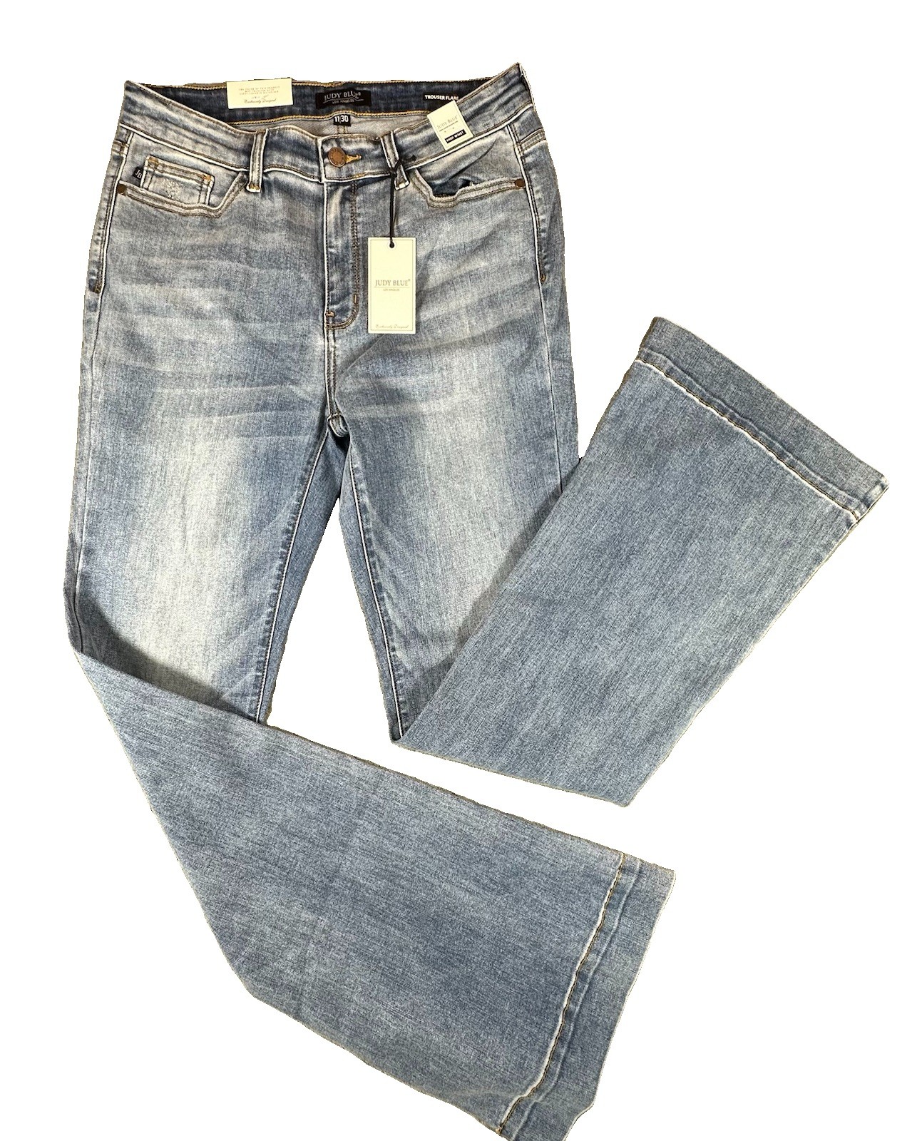 Judy Blue Jeans 11/30 High Waist Trouser Flare Boho Festival Retro Med Wash New Judy Blue Jeans 11/30 High Waist Trouser Flare Boho Festival Retro Med Wash New