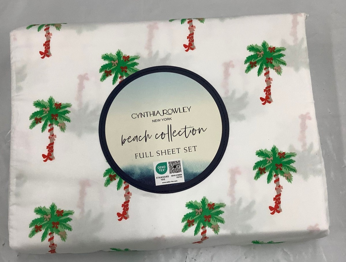 Cynthia Rowley Full Beach Collection Christmas Bows on Palm Trees Sheet Set New Cynthia Rowley Full Beach Collection Christmas Bows on Palm Trees Sheet Set New