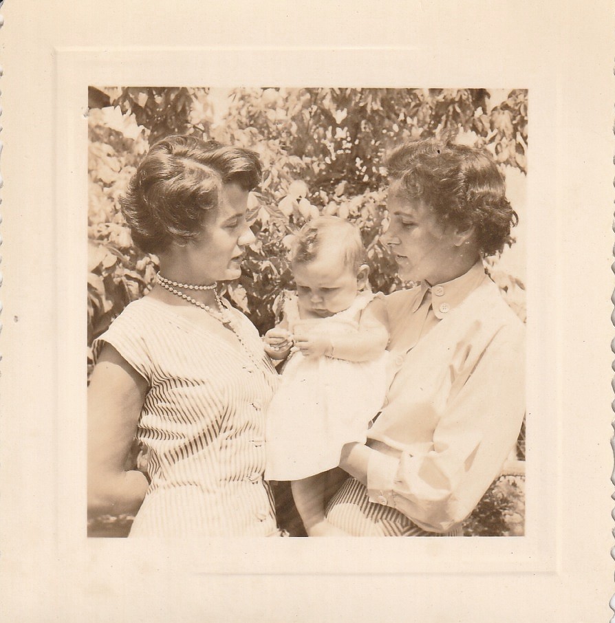 Vintage Photo Beautiful Women with Pearl Necklace and Baby Snapshot