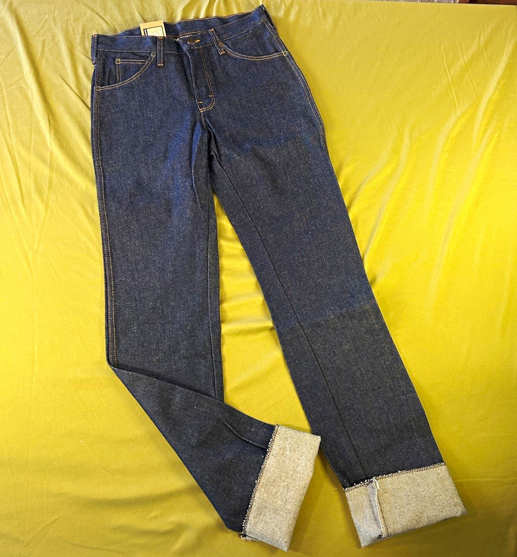 VTG NWT Deadstock Men\'s Raw Dark Wash Blue Denim Jeans Straight 29W open hem VTG NWT Deadstock Men\'s Raw Dark Wash Blue Denim Jeans Straight 29W open hem