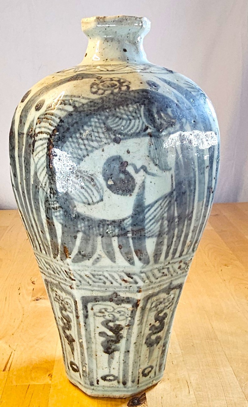 17th c. Joseon Korean Underglaze Iron Koi Stoneware Vase Antique  11\