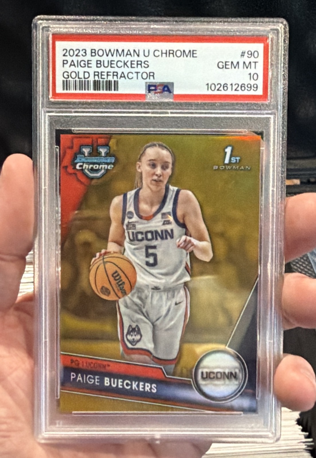 2023-24 Bowman University Chrome Paige Bueckers #90 Gold Refractor /50 PSA 10