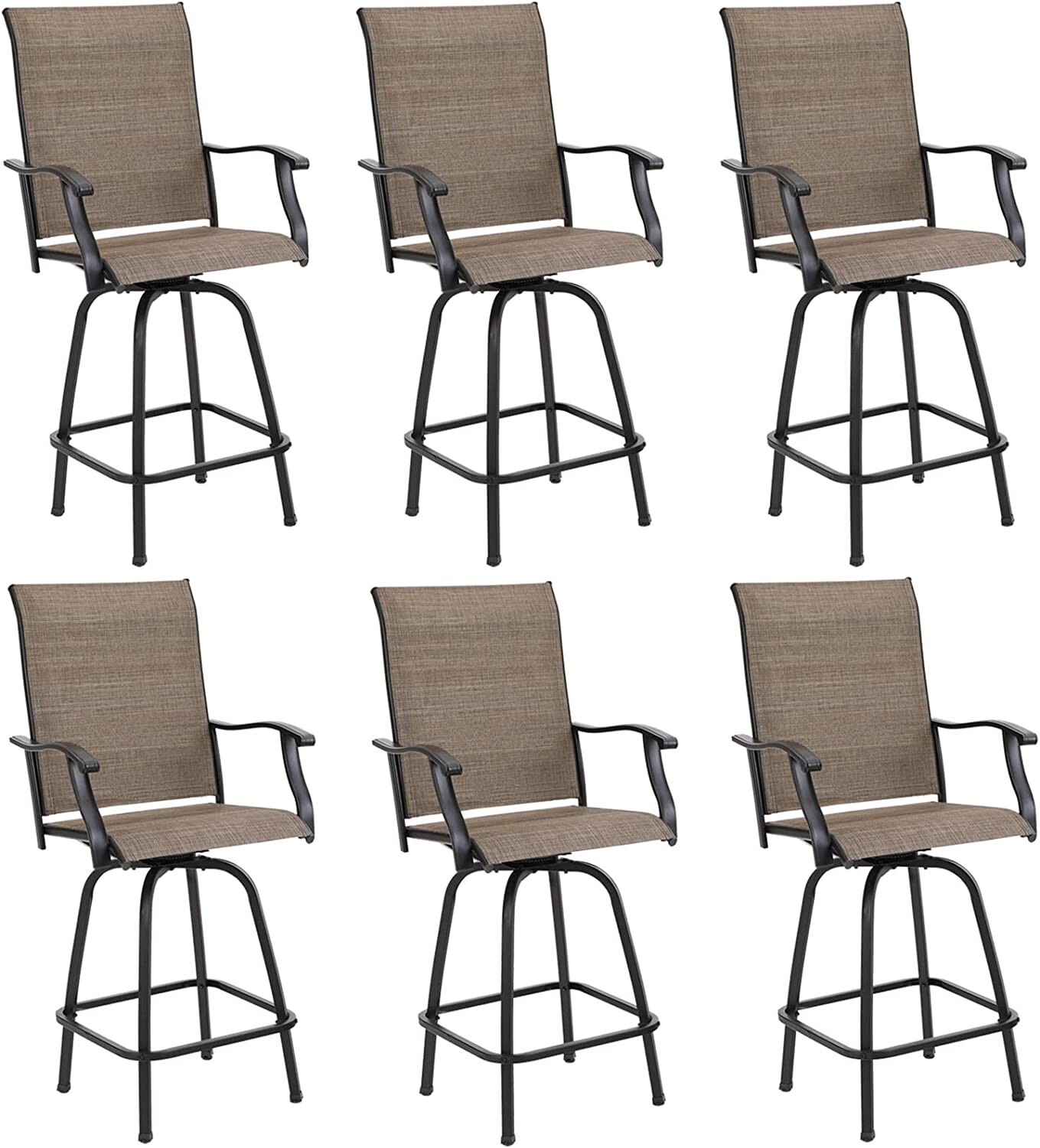 Patio Bar Stools Set of 6 Swivel Counter Height Barstools Outdoor Bar Chairs NEW