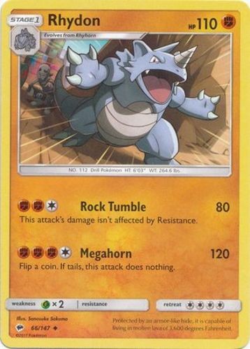 Rhydon - 66/147 - Uncommon (Near Mint) Burning Shadows - Fighting Pokémon