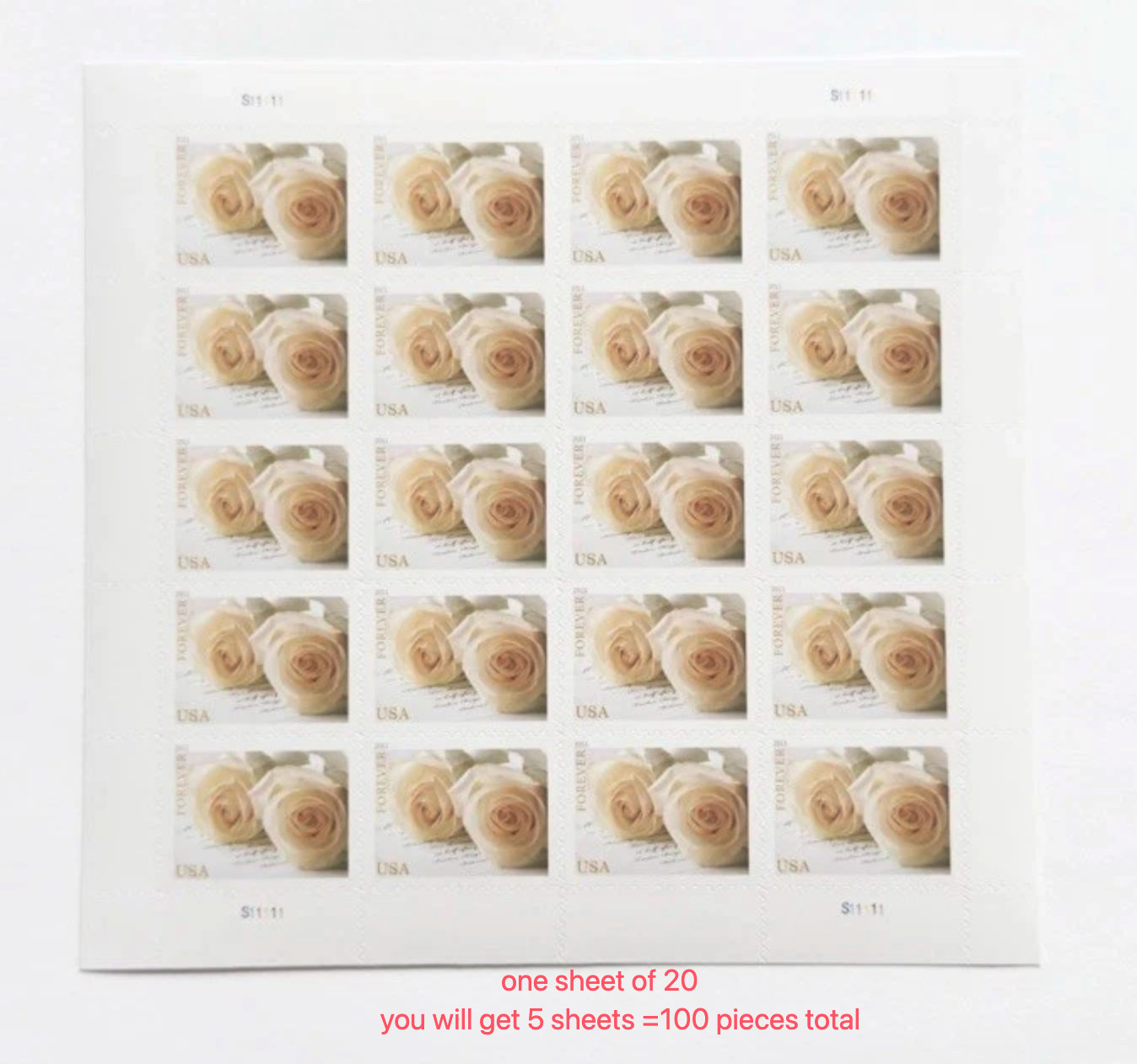 2011 Usps Forever Stamps Wedding White Rose 5 Sheets of 20 / 100 total 2011 Usps Forever Stamps Wedding White Rose 5 Sheets of 20 / 100 total