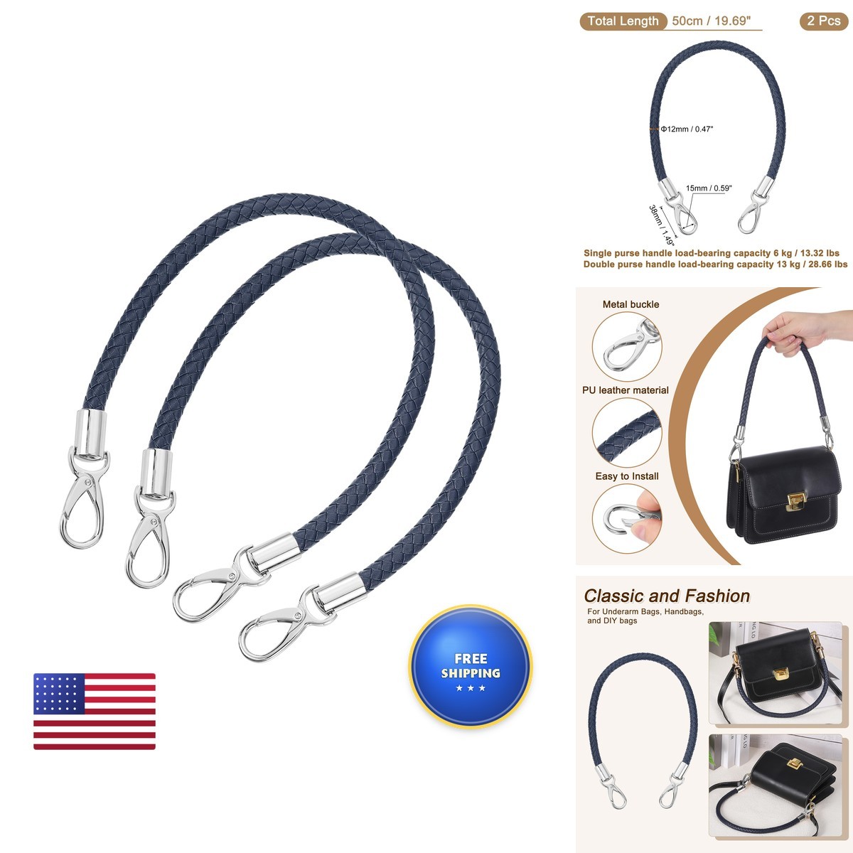 uxcell Leather Purse Strap 2Pcs 50cm/19.69\