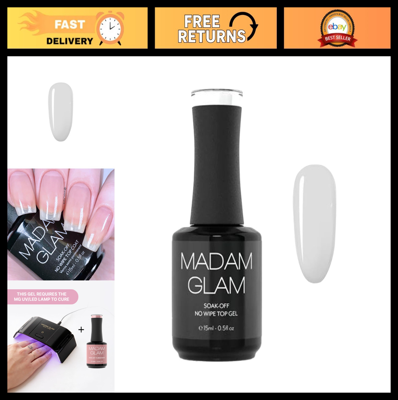 No Wipe Top Coat 15ml - Infinite Shine, No Sticky Residue, UV/LED Compatible, Ve No Wipe Top Coat 15ml - Infinite Shine, No Sticky Residue, UV/LED Compatible, Ve