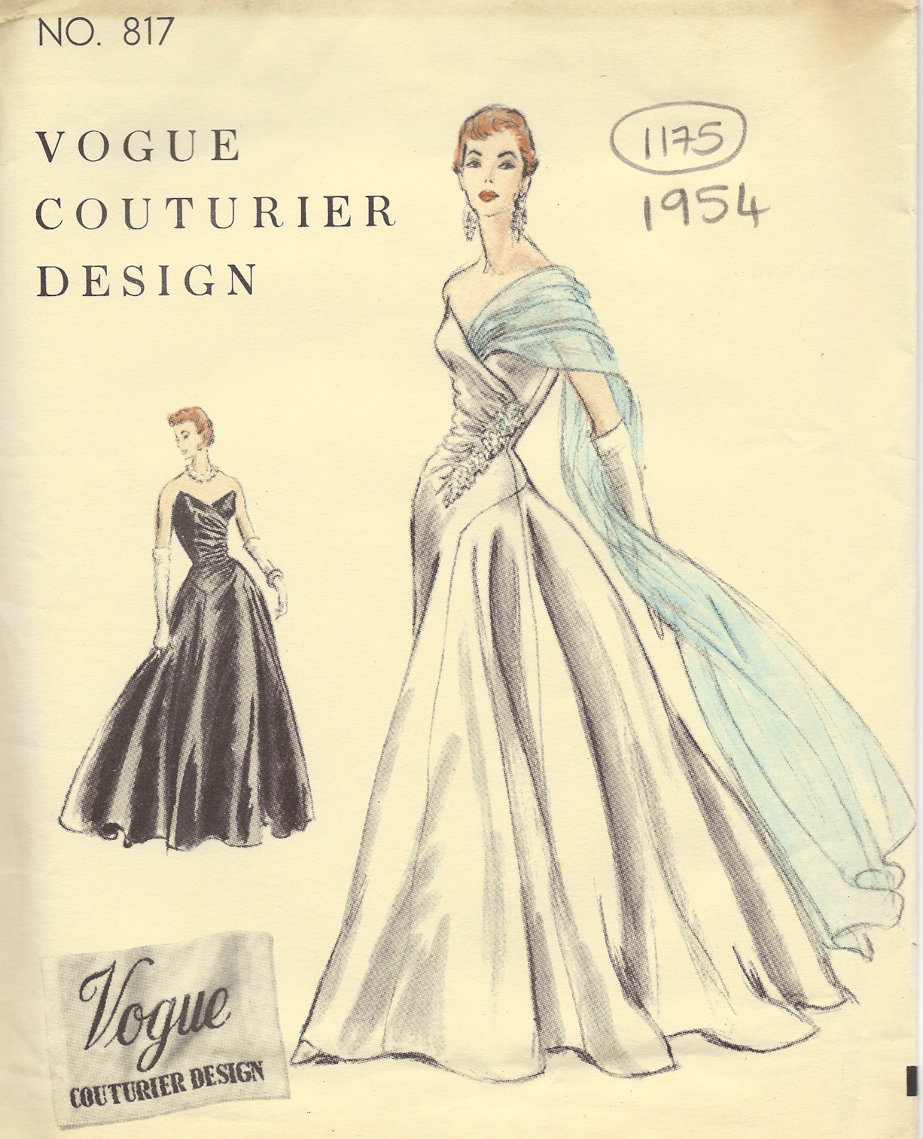 1954 Vintage VOGUE Sewing Pattern B32 DRESS EVENING GOWN (1175)