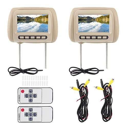 headrest DVD Player 2 Screens, 2pcs Universal 7 in HD Car Headrest Brown