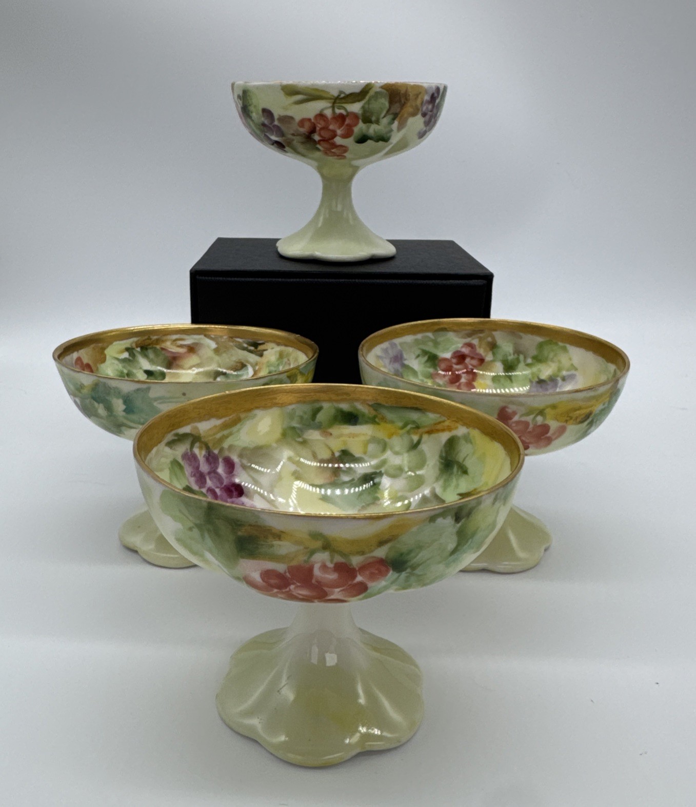 American Belleek Lenox *4 Hand Painted Gold Gilt Ice Cream Sherbet Desserts American Belleek Lenox *4 Hand Painted Gold Gilt Ice Cream Sherbet Desserts