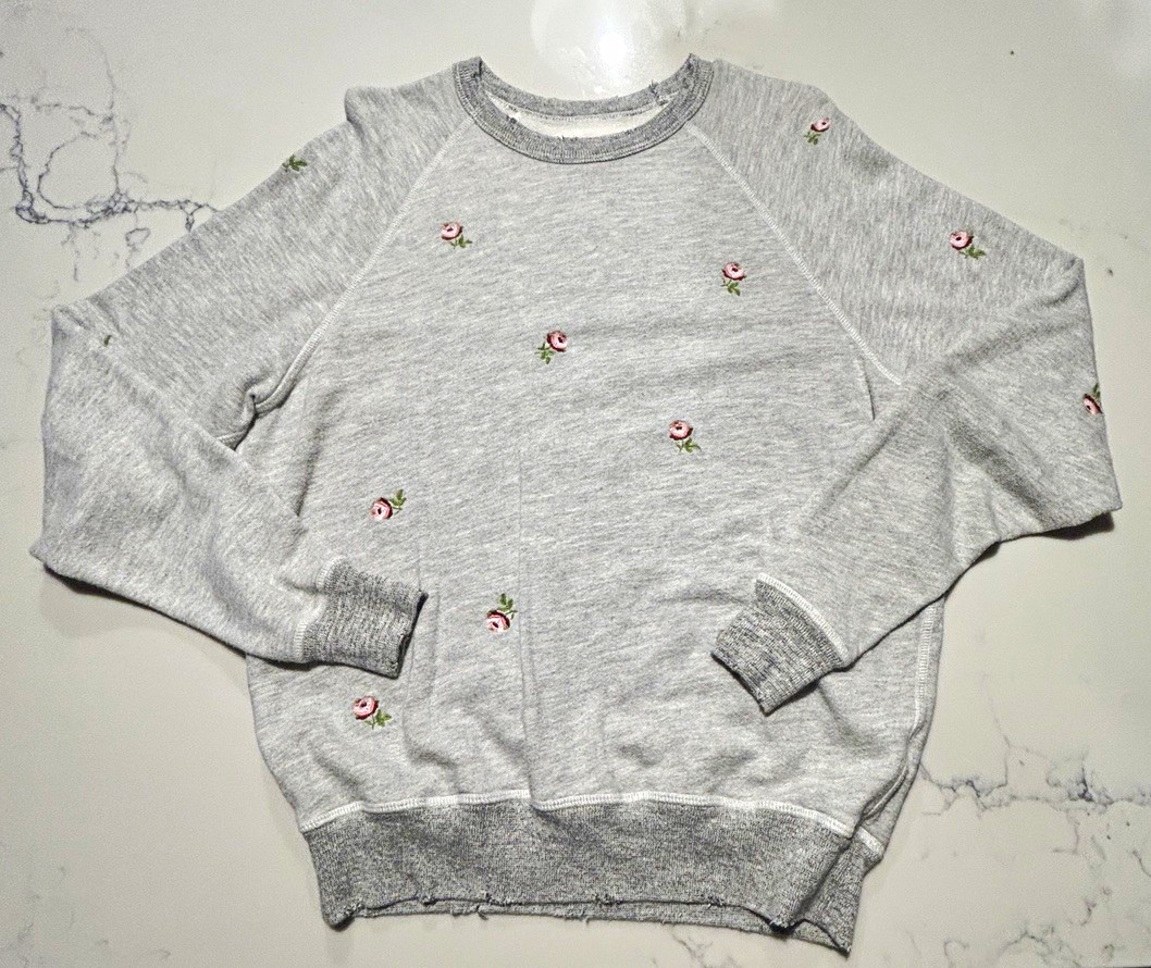 The GREAT. THE COLLEGE SWEATSHIRT HEATHER GREY ROSE EMBROIDERY sz 1