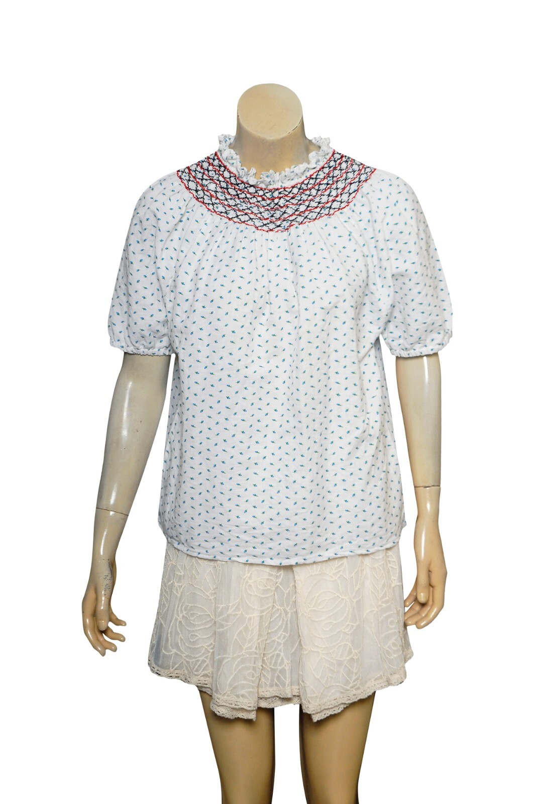 Sezane Dakota Top S 36 Floral Printed Smocked Ivory Cotton Linen Blouse NW 44380 Sezane Dakota Top S 36 Floral Printed Smocked Ivory Cotton Linen Blouse NW 44380
