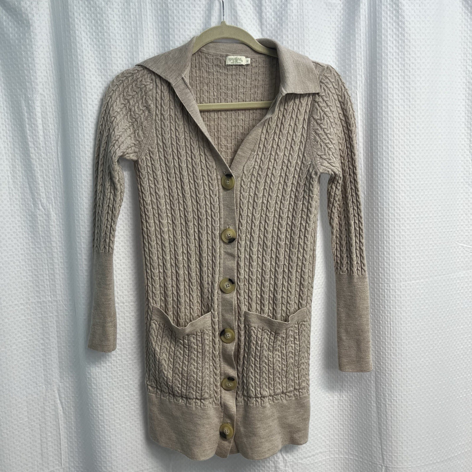 Spartina 449 Merino Wool Tony Long Cardigan Oatmeal Classic Coastal Chic Medium 