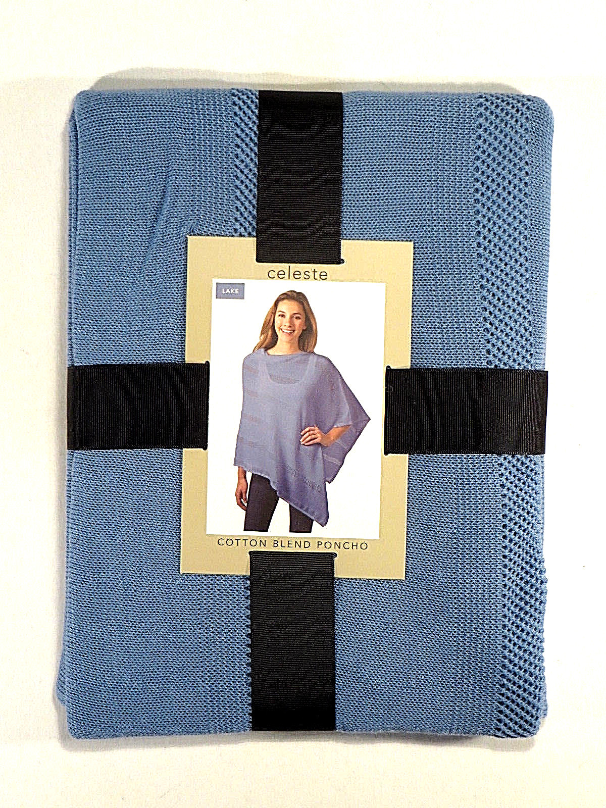 Poncho Wrap Celeste Shawl Blue Cotton Blend Women\'s One Size New Poncho Wrap Celeste Shawl Blue Cotton Blend Women\'s One Size New