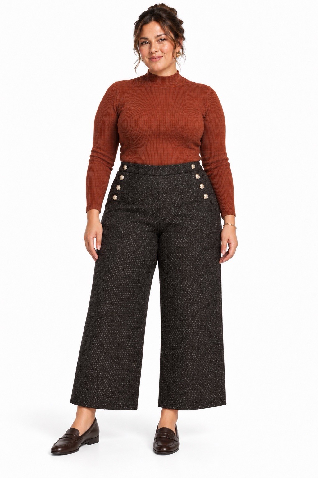 NWT ELOQUII Black Boucle Sailor Pants Wide Leg High Rise Gold Buttons Size 18