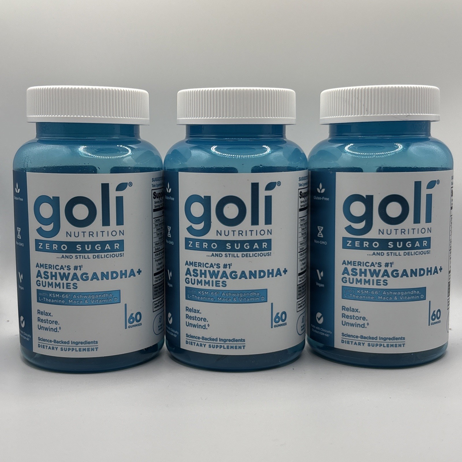 {K11} LOT OF 3 Goli Zero Sugar Ashwagandha Gummies – 180 CT.- 12/27