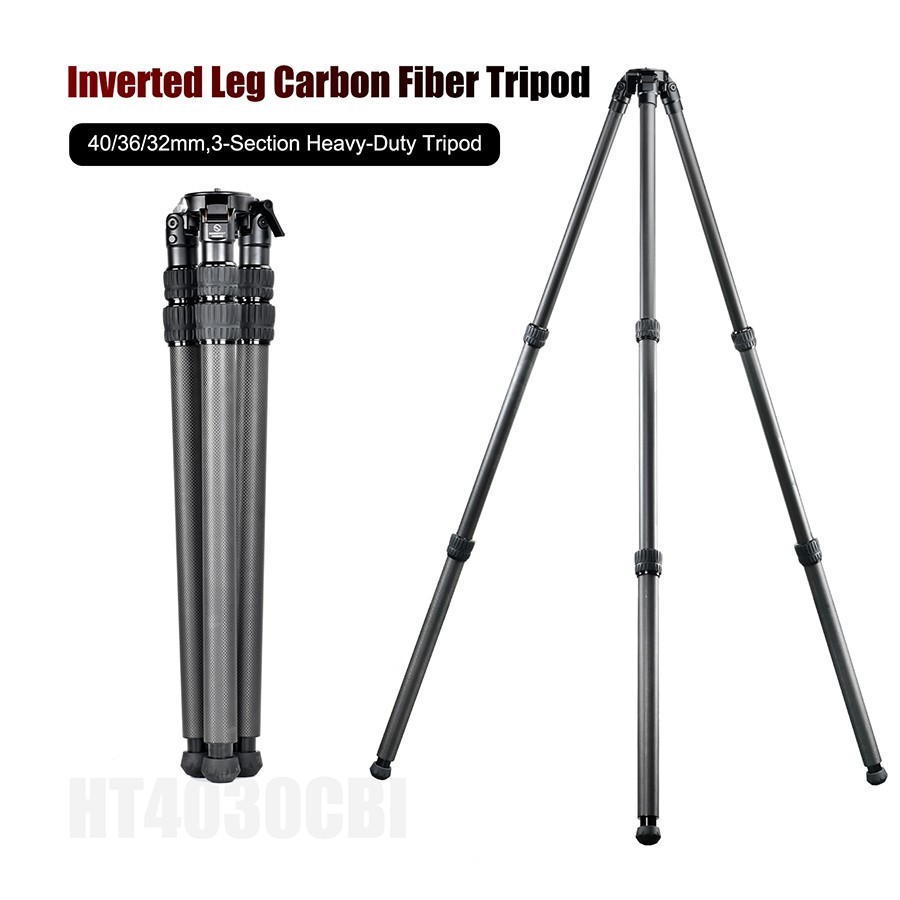 HT4030CBI Inverted Leg Carbon Fiber Heavy Duty Tripod,59''Tall, Load 66lb.