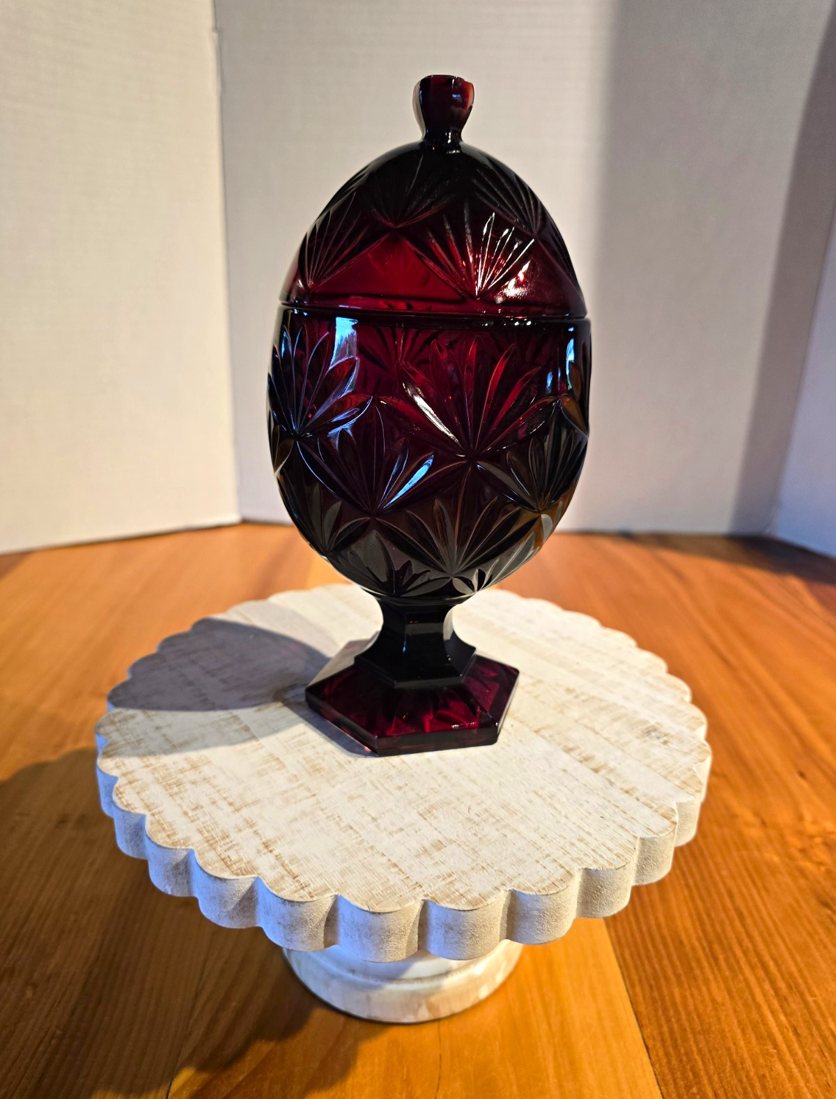 Antique Cristal D'Arques-Durand France Fanburst Pattern Egg-Shaped Candy Dish
