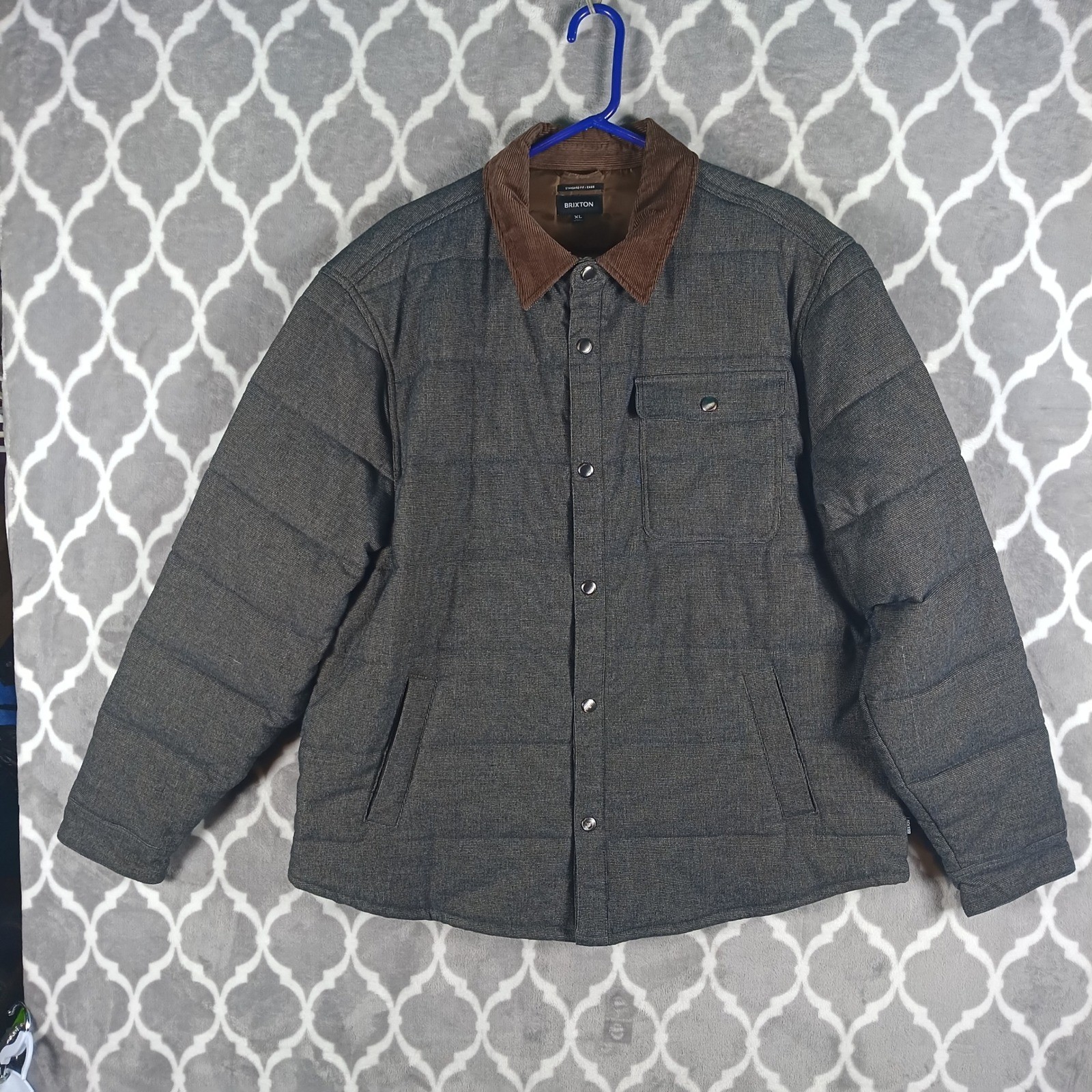 Brixton Cass Jacket Mens XL Gray Brown Tweed Corduroy Collar
