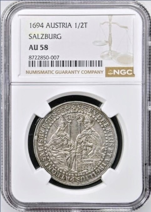 1694 Austria Salzburg Silver 1/2 Thaler - NGC AU 58  *POP:13* [KM #253]