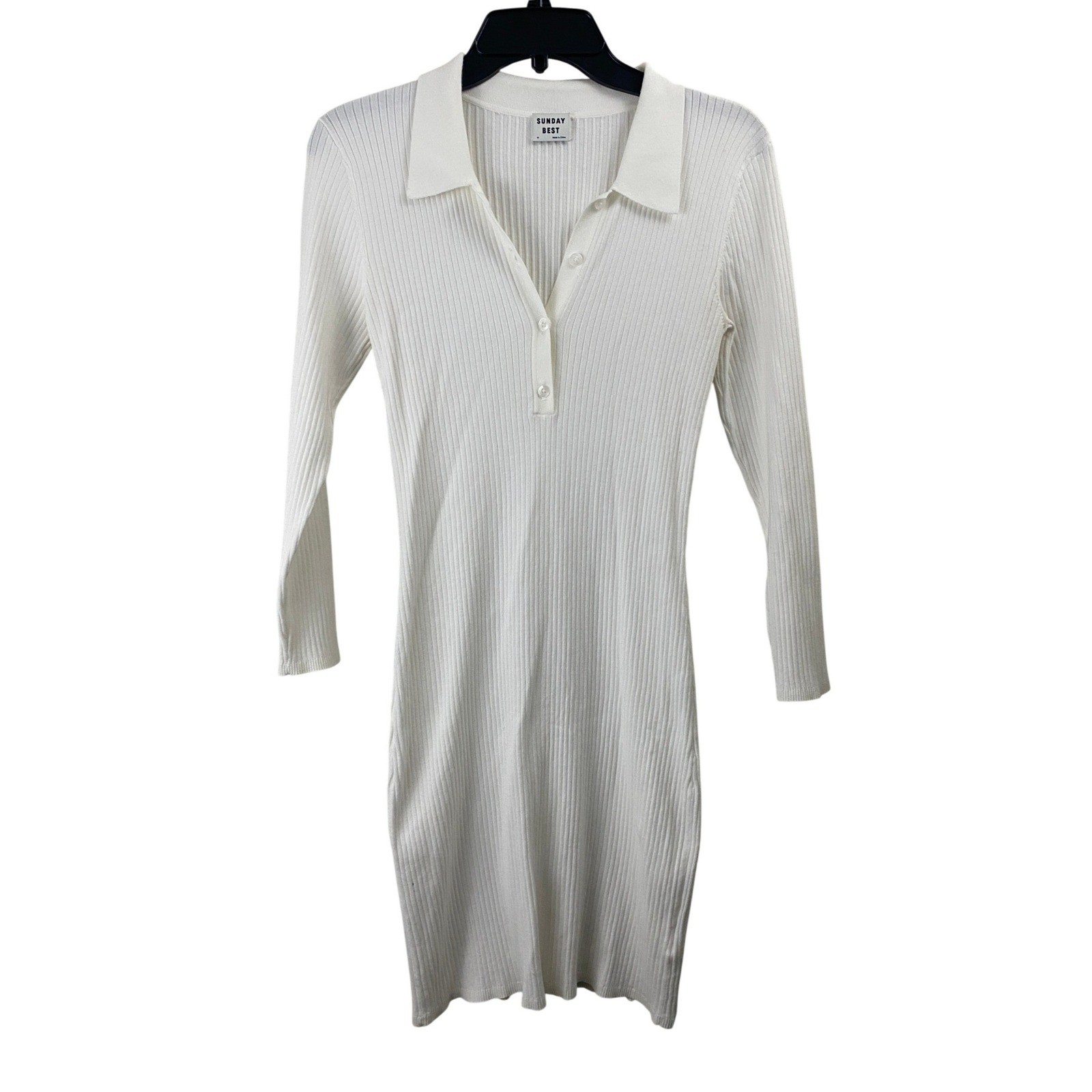 Sunday Best Aritzia Ribbed Knit Dress Women Medium White Polo Long Sleeve Sunday Best Aritzia Ribbed Knit Dress Women Medium White Polo Long Sleeve