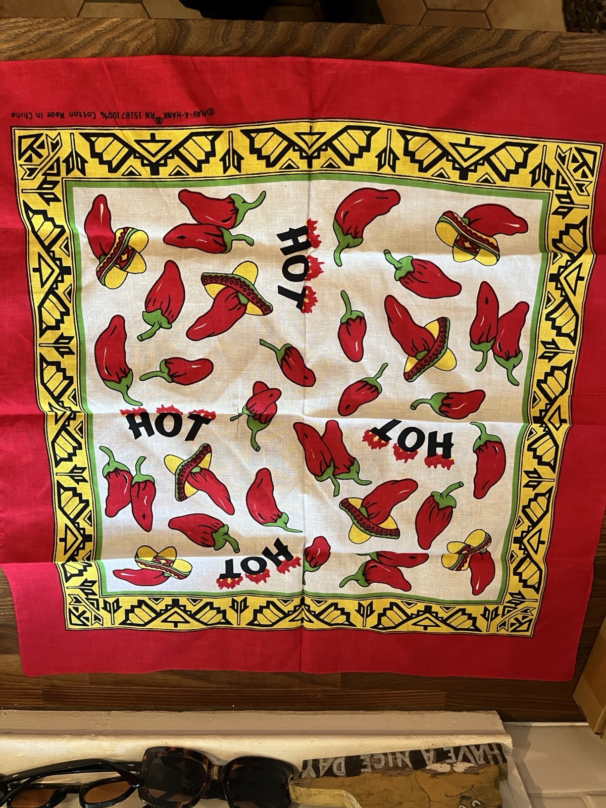 VTG Hav-A-Hank Bandana Handkerchief Red Hot Chili Pepper  Sombrero Party Pepper