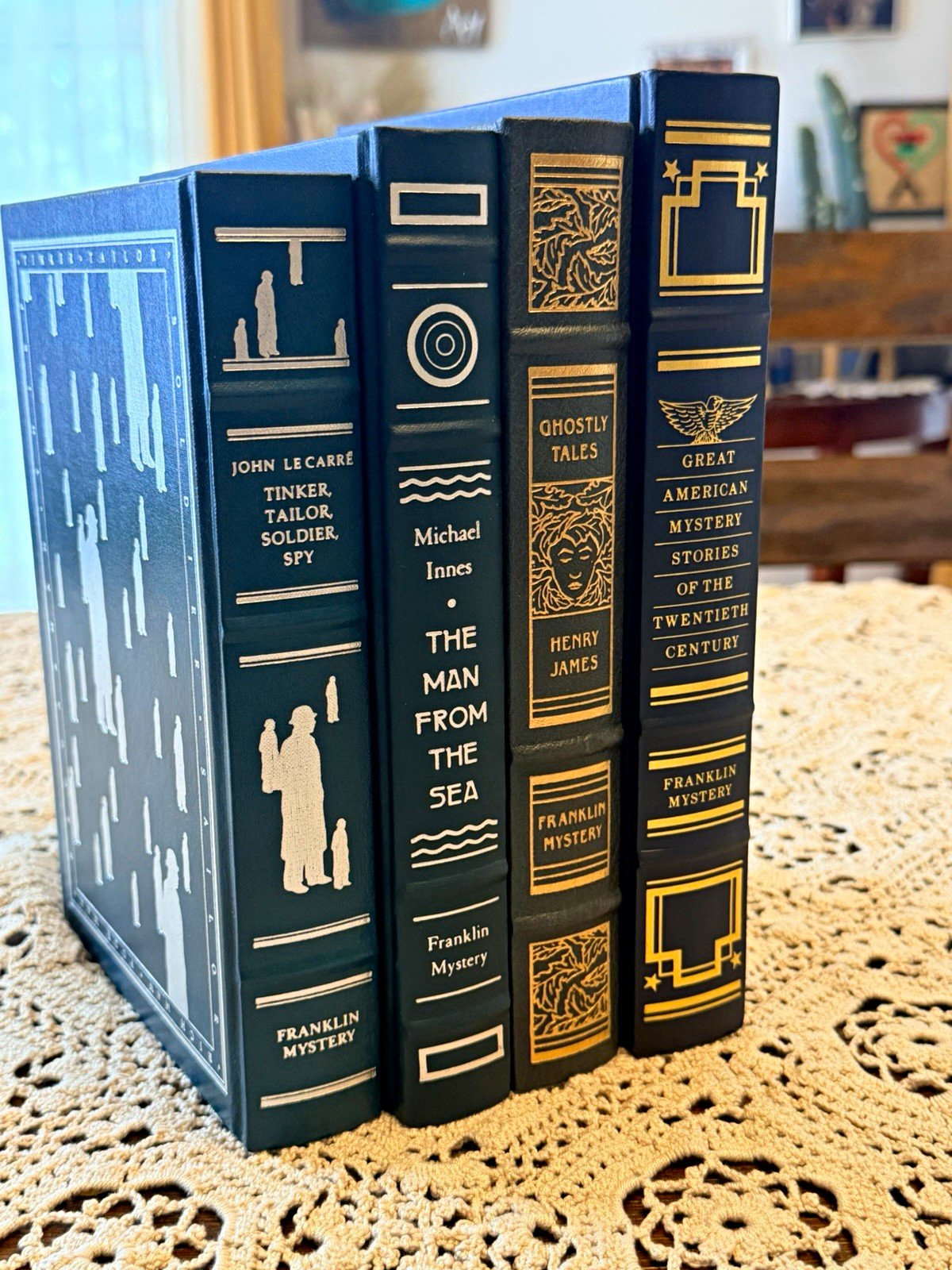 Lot of 4 Franklin Library Books Dark Green Blue Black Gold Gilt Bookshelf Decor