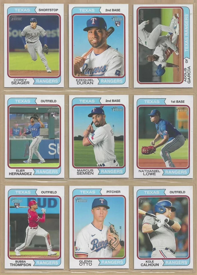 2023 Topps Heritage TEXAS RANGERS Base Team Set of (15) Seager Garcia Semien