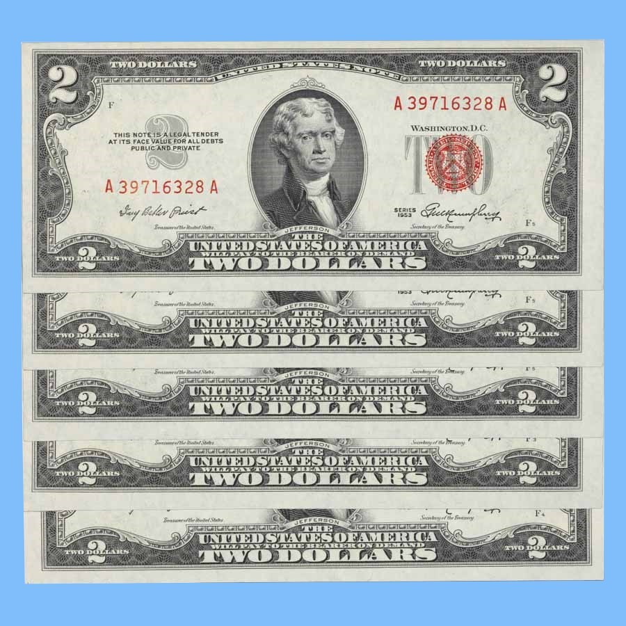 Two Dollar Red Seal Lot $2 Bill ~ Rare UNC Uncirculated Notes ~ Currency Lot