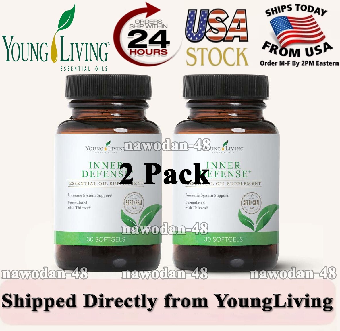 2 Bottles Young Living Essential Oils - INNER DEFENSE - (60 Softgels total) -NIB
