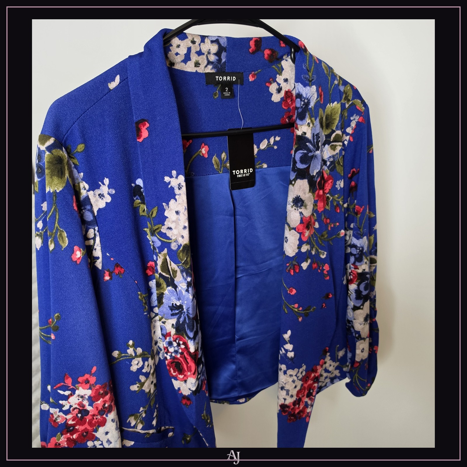 Torrid Blue Floral Blazer Size 2 Open Front Women\'s Jacket