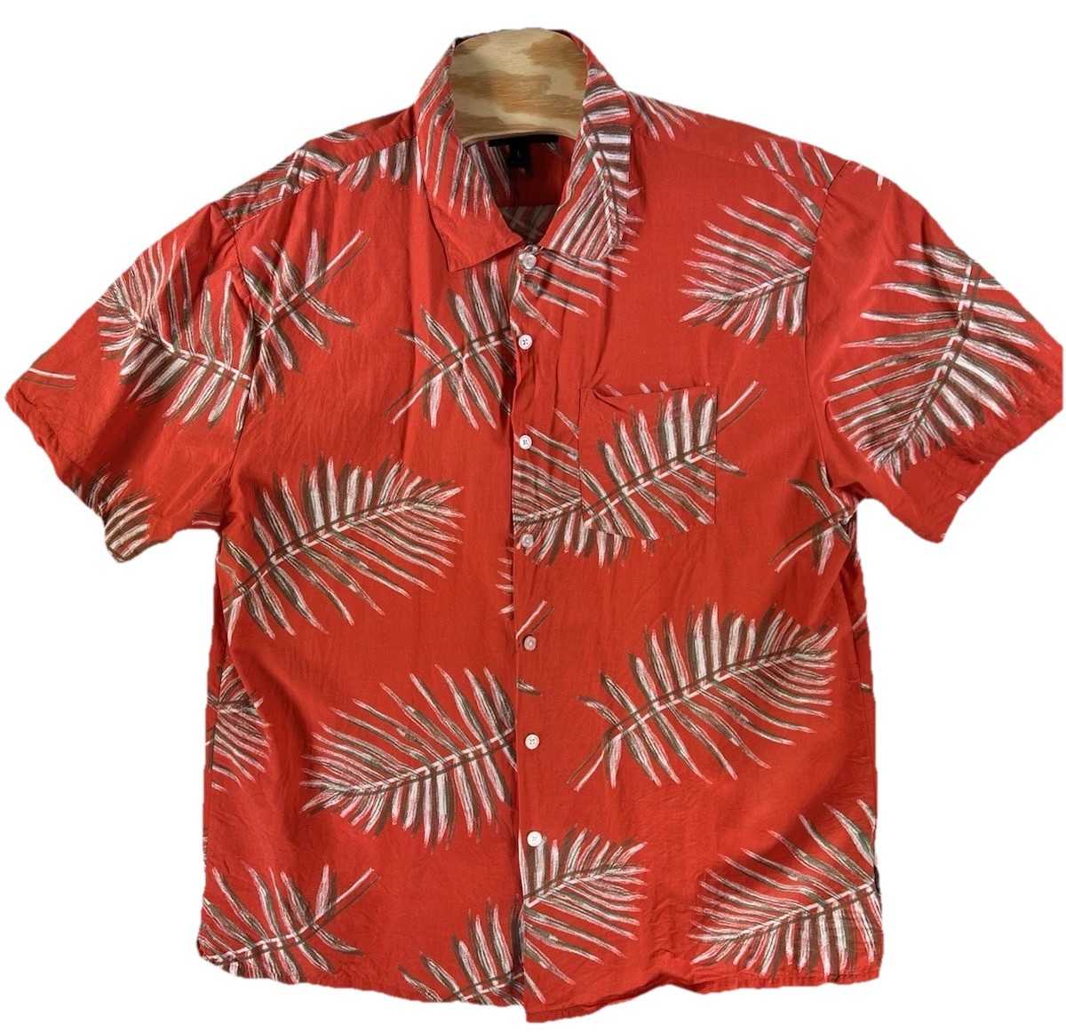 Brixton Aloha Red Palm Leaf Pattern Shirt Woven Button Down Sz Large Hawaii