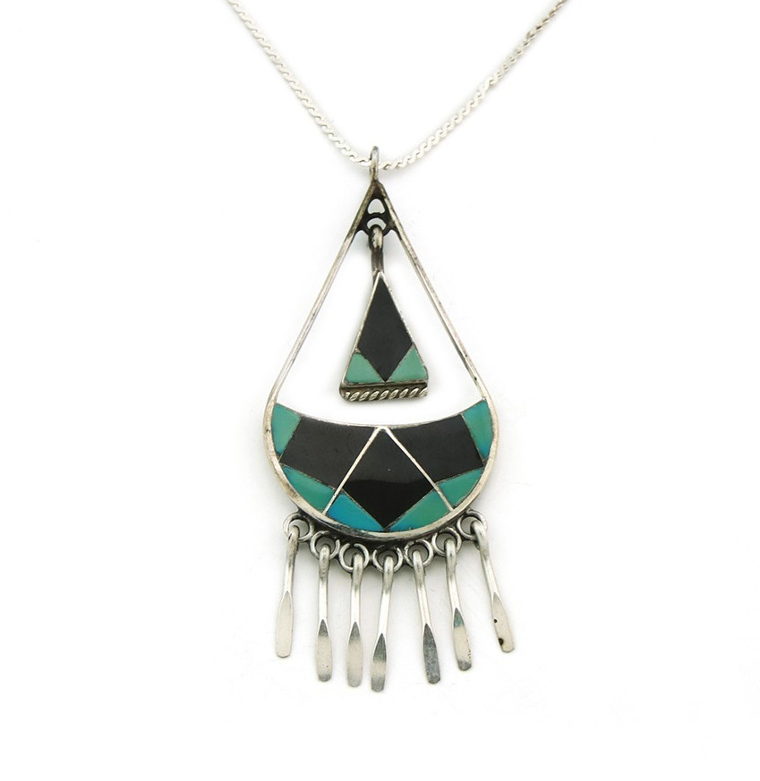 Zuni Necklace Sterling Silver Vintage Natural Gemstone Signed R Lateyice