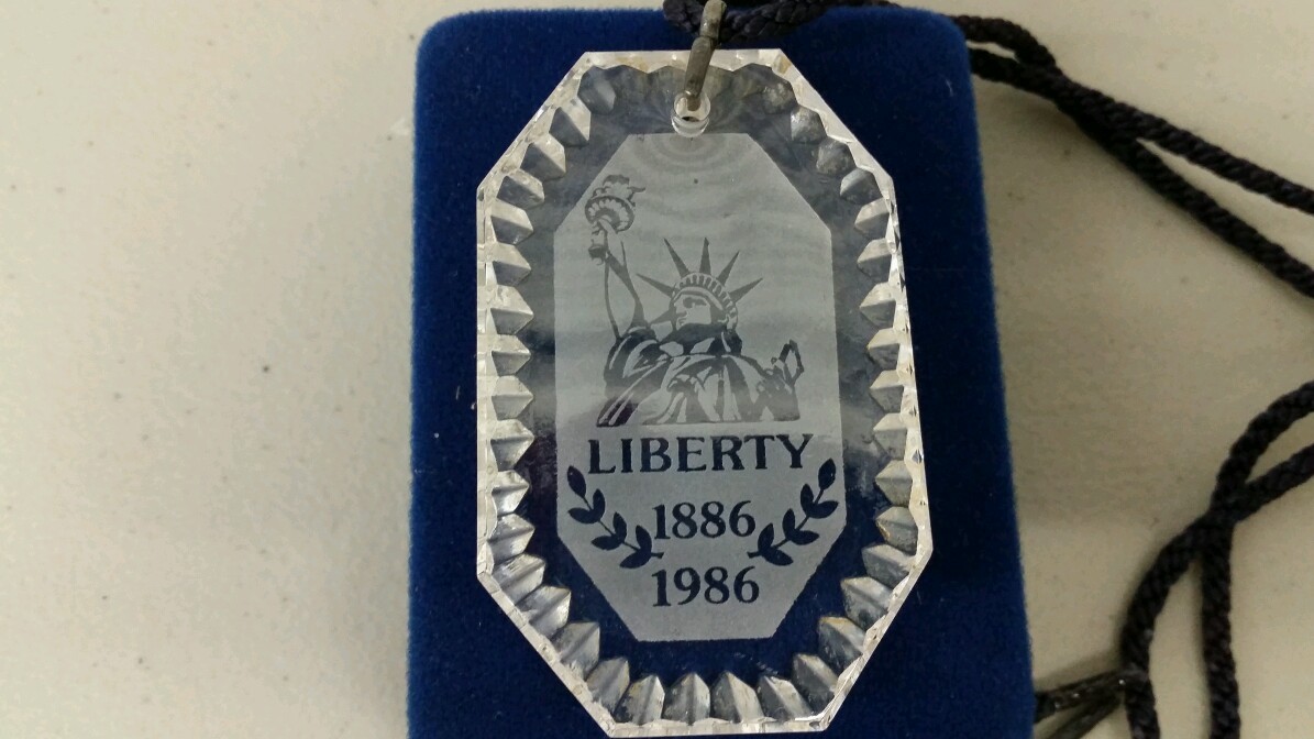 VINTAGE WATERFORD CRYSTAL LIBERTY NECKLACE PENDANT WITH BLACK CORD~IRELAND