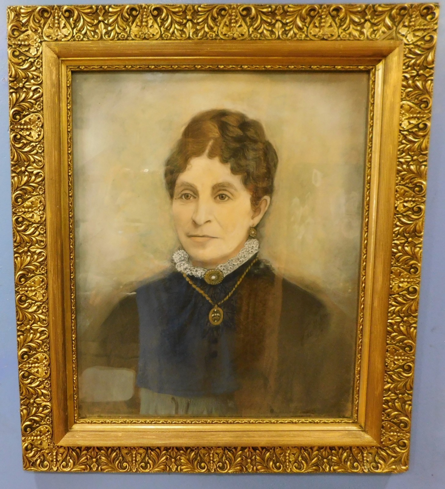 ANTIQUE 19th C. ELEGANT Pastel  PORTRAIT Ornate GiltWood Frame 25 x 29 \