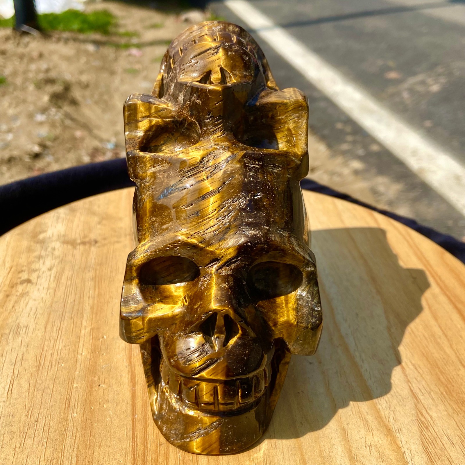 3.19LB Natural Tiger\'s Eye Hand Carved Crystal Skull, Reiki Healing Stone Decor