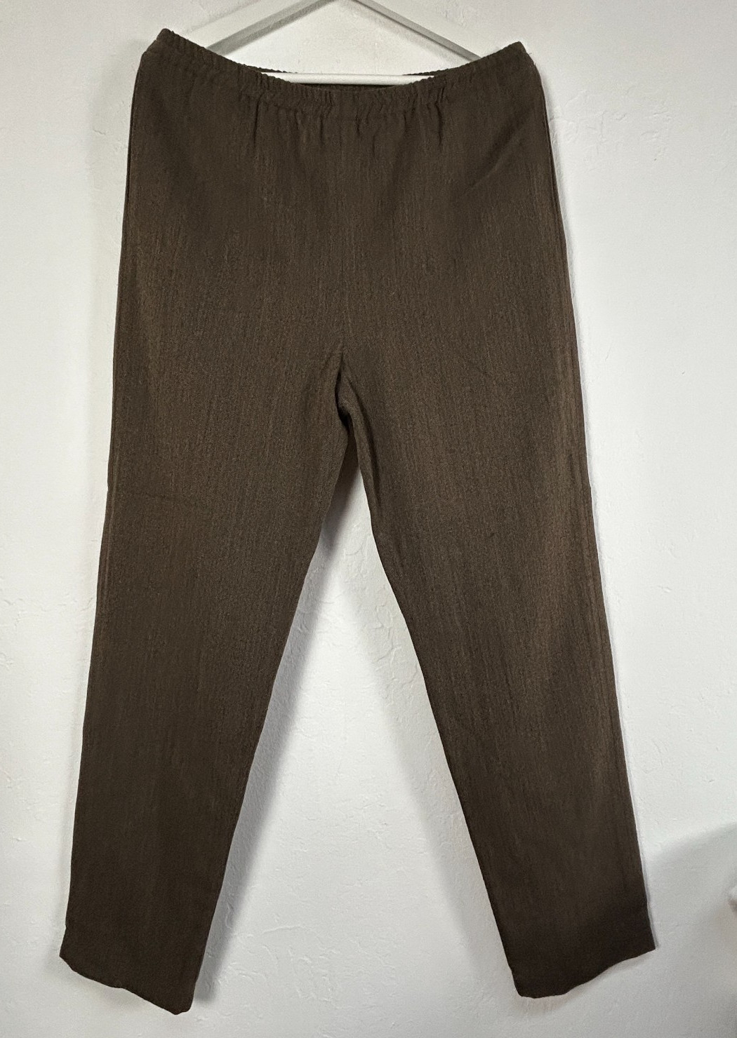 Arlene Wohl Handwoven Designs Womens Pull-On Pants Lagenlook Elastic Waist Brown