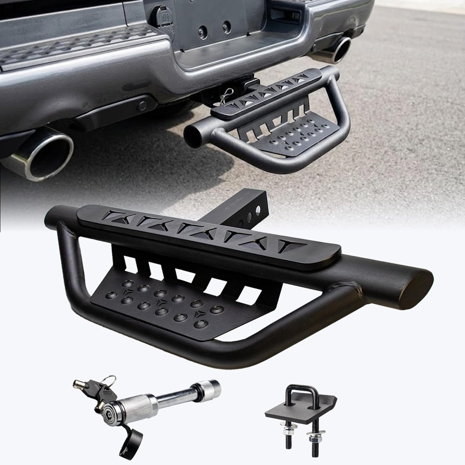Double Layer Tow Hitch Step for 2 Inch Hitch Receiver, Heavy Duty Carbon Steel A