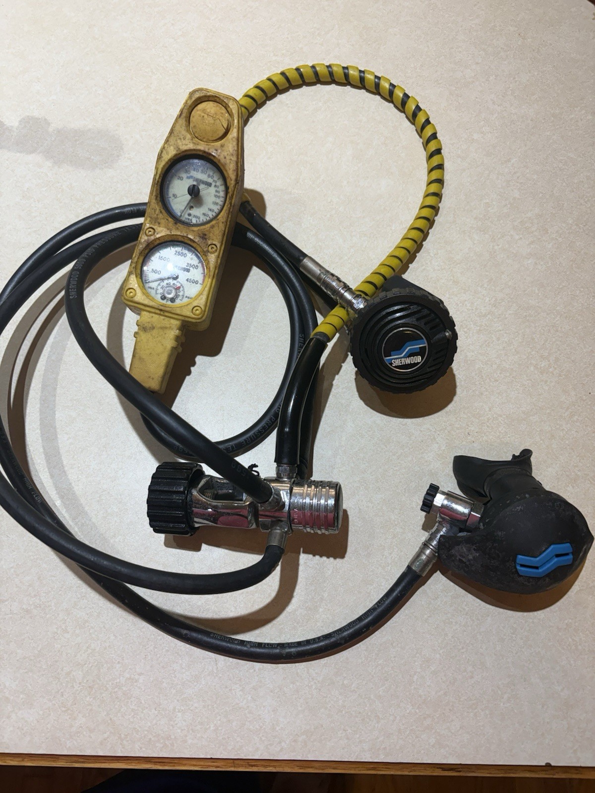 Vintage Sherwood Scuba Regulator Set with Octopus & Gauge Console