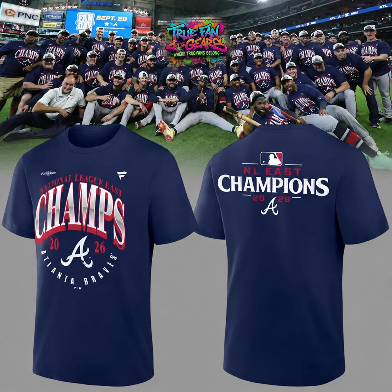 HOT# Atlanta Braves 2026 NL East Champs Navy T-Shirt Baseball Fan Graphic Tee