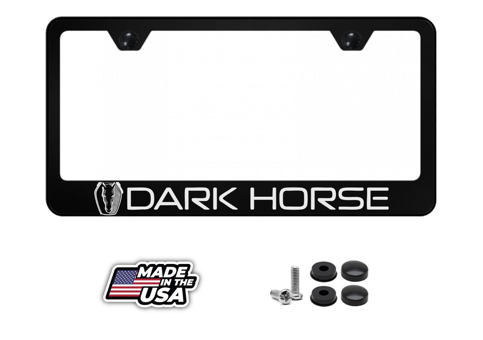 Engraved Dark Horse Black Premium Metal License Plate Frame