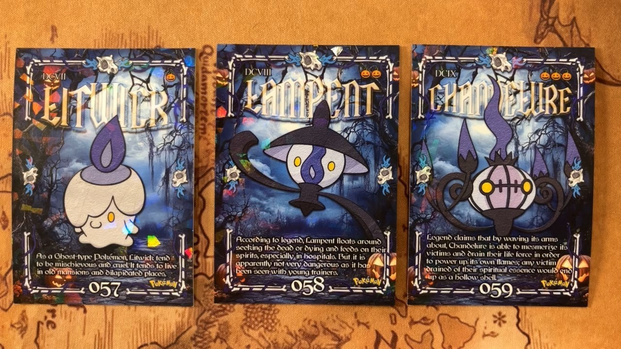 Litwick Lampent Chandelure Ice Holo Pokemon Prisma Halloween NonTCG -HW145 Litwick Lampent Chandelure Ice Holo Pokemon Prisma Halloween NonTCG -HW145